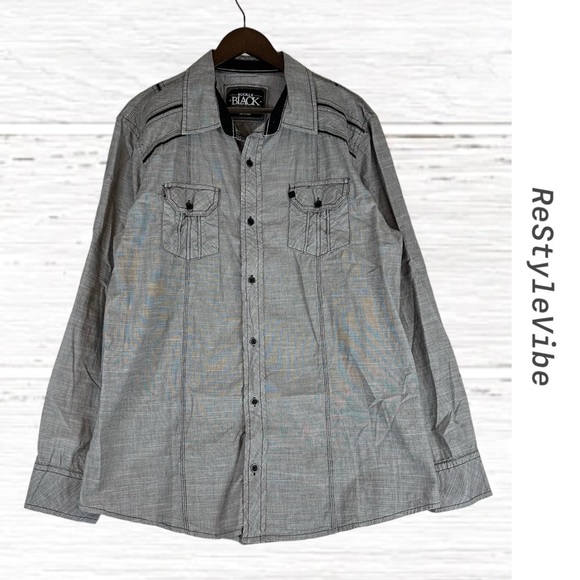 BUCKLE BLACK Men’s Size XL Shirt Relaxed Fit Western Details Button Down Gray - Picture 1 of 16